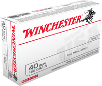Winchester USA Ammunition - 40 S&W - 180 Grain Full Metal Jacket - 50 Rounds - Brass Case