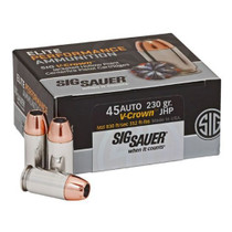 Sig Sauer Ammunition - 45 Auto - 230 Grain V-Crown Hollow Point - 20 Rounds - Nickel Plated Brass Case Sig Sauer Ammunition - 45 Auto - 230 Grain V-Crown Hollow Point - 20 Rounds - Nickel Plated Brass Case