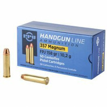 Prvi Partizan Ammunition 357 Magnum - 158 Grain Flat Point Jacket - 50 Rounds - Brass Case Prvi Partizan Ammunition 357 Magnum - 158 Grain Flat Point Jacket - 50 Rounds - Brass Case