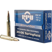 Priv Partizan Ammunition - .30-06 Springfield - 165 Grain Pointed Soft Point - 20 Rounds - Brass Case Priv Partizan Ammunition - .30-06 Springfield - 165 Grain Pointed Soft Point - 20 Rounds - Brass Case
