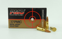 PMC Bronze Ammunition - .17 PMC - 20 Grain Metal Jacket Solid Point - 50 Rounds - Brass Case PMC Bronze Ammunition - .17 PMC - 20 Grain Metal Jacket Solid Point - 50 Rounds - Brass Case