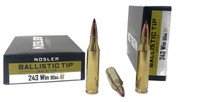 Nosler Ballistic Tip Ammunition - 243 Winchester - 90 Grain Ballistic Tip - 20 Rounds - Brass Case