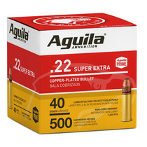 Aguila High Velocity Ammunition - 22 Long Rifle - 40 Grain Copper Plated Solid Point - 500 Rounds - Brass Case