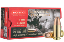 Norma Range & Training Ammunition - 9 MM Luger - 124 Grain Full Metal Jacket - 50 Rounds - Brass Case