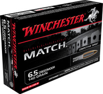 Winchester Match Ammunition - 6.5 Creedmoor - 140 Grain Boat Tail Hollow Point - 20 Rounds - Brass Case