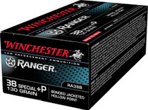 Winchester Ranger Ammunition - 38 Special +P - 130 Grain Bonded Jacketed Hollow Point - 50 Rounds - Nickel Plated Brass Case