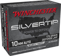 Winchester SilverTip Ammunition - 10 MM Auto - 175 Grain Silver Tip Hollow Point - 20 Rounds - Brass Case Winchester SilverTip Ammunition - 10 MM Auto - 175 Grain Silver Tip Hollow Point - 20 Rounds - Brass Case