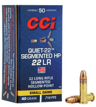 CCI Quiet Ammunition - 22 Long Rifle - 40 Grain Segmented Hollow Point - 50 Rounds - Brass Case