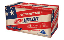 Winchester Valor Ammunition - 45 Auto - 230 Grain Full Metal Jacket - 100 Rounds - Brass Case