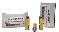 Miwall New Ammunition - 45 Long Colt - 250 Grain Lead Round Nose Flat Point - 50 Rounds - Brass Case Miwall New Ammunition - 45 Long Colt - 250 Grain Lead Round Nose Flat Point - 50 Rounds - Brass Case
