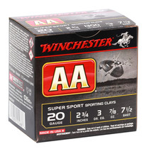 Winchester AA Ammunition - 20 Gauge - 2 3/4" - 7/8 Oz. - 3 DR. EQ. - 7 1/2 Lead Shot - 250 Rounds Winchester AA Ammunition - 20 Gauge - 2 3/4" - 7/8 Oz. - 3 DR. EQ. - 7 1/2 Lead Shot - 250 Rounds