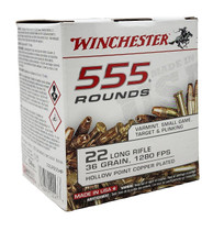 Winchester Ammunition - 22 Long Rifle - 36 Grain Hollow Point Copper Plated - 555 Rounds - Brass Case