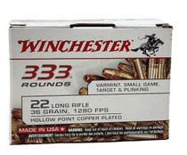 Winchester Ammunition - 22 Long Rifle - 36 Grain Hollow Point Copper Plated - 333 Rounds - Brass Case