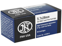 FN Ammunition - 5.7x28mm - 27 Grain Lead Free Hollow Point - 50 Rounds - Brass Case FN Ammunition - 5.7x28mm - 27 Grain Lead Free Hollow Point - 50 Rounds - Brass Case