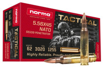 Norma Tactical Ammunition - 5.56x45 MM NATO - 62 Grain SS109 Full Metal Jacket - 50 Rounds - Brass Case