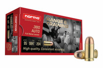 Norma Range & Training Ammunition - 380 Auto - 95 Grain Full Metal Jacket - 50 Rounds Norma Range & Training Ammunition - 380 Auto - 95 Grain Full Metal Jacket - 50 Rounds