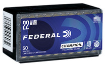 Federal Champion Ammunition - 22 Winchester Magnum - 40 Grain Full Metal Jacket - 50 Rounds Federal Champion Ammunition - 22 Winchester Magnum - 40 Grain Full Metal Jacket - 50 Rounds