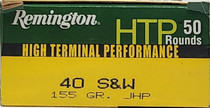 Remington HTP Ammunition - 40 S&W - 155 Grain Jacketed Hollow Point - 50 Rounds Remington HTP Ammunition - 40 S&W - 155 Grain Jacketed Hollow Point - 50 Rounds
