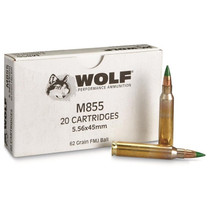 Wolf Ammunition - 5.56x45 MM NATO M855  - 62 Grain Full Metal Jacket - 20 Rounds - Brass Case