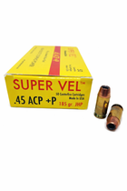 Super Vel | 45 Auto +P | 185 Gr Jacketed Hollow Point | 50 Rounds