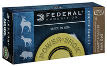 Federal Power-Shok 243 Winchester - 85 Grain - Copper Hollow Point - Lead Free - 200 Rounds - Brass Case Federal Power-Shok 243 Winchester - 85 Grain - Copper Hollow Point - Lead Free - 200 Rounds - Brass Case