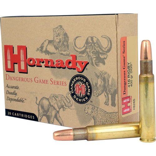 Hornady Dangerous Game Series Ammunition - 416 Rigby - 400 Grain DGS - 20 Rounds - Brass Case