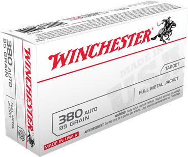 Winchester Ammunition - 380 ACP - 95 Grain Full Metal Jacket - 500 Rounds - Brass Case