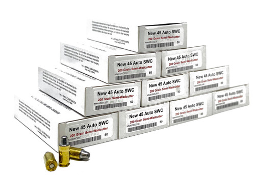 Miwall Factory New Ammunition - 45 Auto - 200 Grain Semi Wad Cutter - 100 Rounds W/ Free Ammo Can - Brass Case