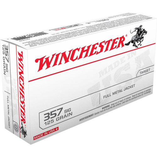 Winchester Ammunition - 357 Sig - 125 Grain Full Metal Jacket - 100 Rounds - Brass Case