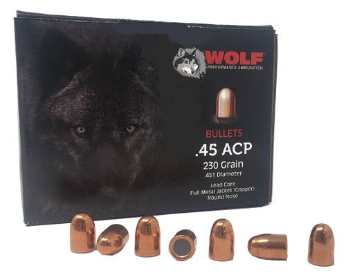 Wolf Performance Ammunition Projectiles - 45 Auto - 230 Grain Full Metal Jacket - 250 Projectiles