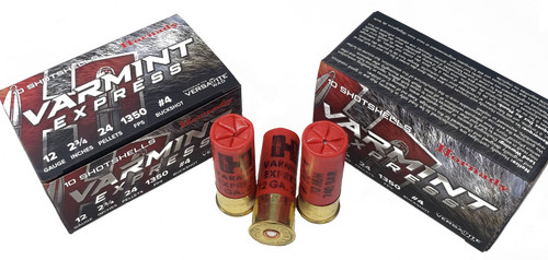 Hornady Varmint Express Ammunition - 12 Gauge - 2 3/4" - #4 Buckshot - 24 Pellets - 10 Rounds