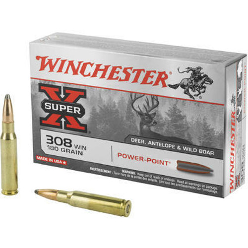 Winchester Super-X Ammunition - 308 Winchester - 180 Grain Power Point - 20 Rounds - Brass Case