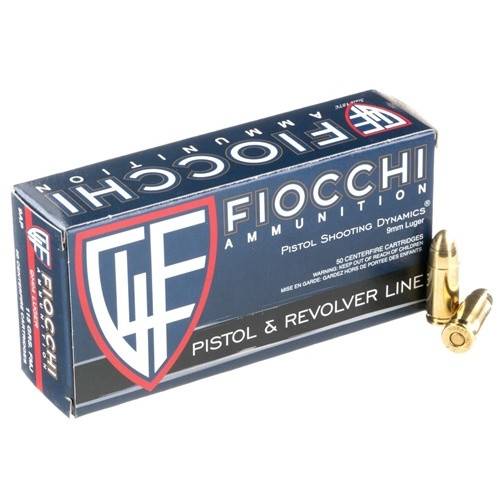 Fiocchi  Ammunition - 9 MM Luger - 115 Grain Full Metal Jacket - 1000 Rounds - Brass Case