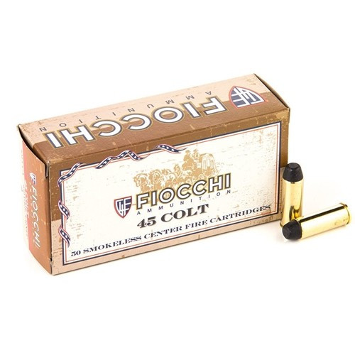 Fiocchi Cowboy Action Ammunition - 45 Long Colt - 250 Grain Lead Round Nose Flat Point - 50 Rounds - Brass Case