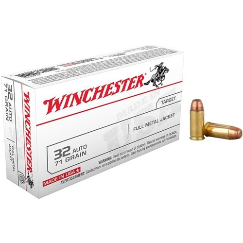 Winchester Ammunition - 32 Auto - 71 Grain Full Metal Jacket - 50 Rounds - Brass Case