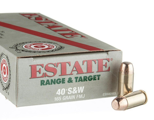 Estate Range & Target Ammunition - 40 S&W - 165 Grain Full Metal Jacket - 50 Rounds - Brass Case
