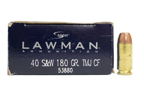 Speer Lawman Clean Fire Ammunition - 40 S&W - 180 Grain Full Metal Jacket - 50 Rounds - Brass Case