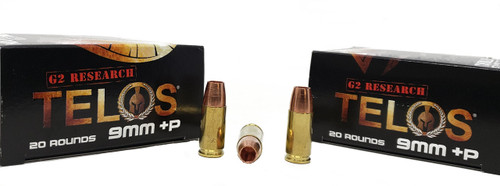 G2 Research Telos Ammunition - 9 MM Luger +P - 92 Grain Solid Copper Hollow Point - 20 Rounds - Brass Case
