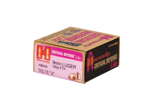 Hornady Critical Defense Lite Ammunition - 9 MM Luger - 100 Grain FTX - 25 Rounds -Brass Case