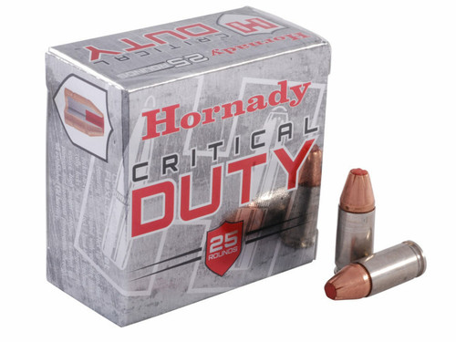 Hornady Critical Duty Ammunition - 9mm Luger - 124 Grain +P Flex Tip - 25 Rounds - Nickel Plated Brass Case