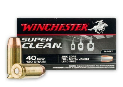 Winchester Super Clean Ammunition - 40 S&W - 120 Grain Full Metal Jacket (Lead Free) - 50 Rounds - Brass Case