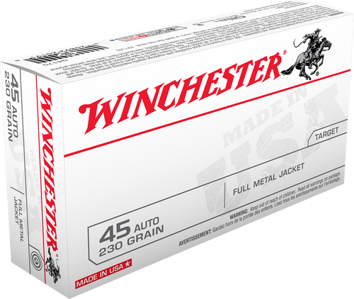 Winchester USA Ammunition - 45 ACP - 230 Grain Full Metal Jacket - 50 Rounds - Brass Case