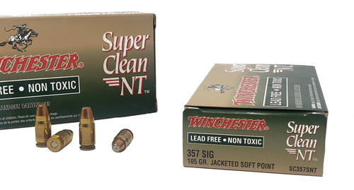 Winchester Super Clean Ammunition - 357 Sig - 105 Grain Jacketed Soft Point - 50 Rounds - Brass Case