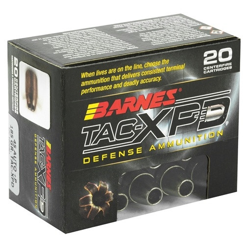 Barnes Defense Ammunition - 45 Auto +P - 185 Grain TAC-XP - 20 Rounds - Nickel Plated Brass