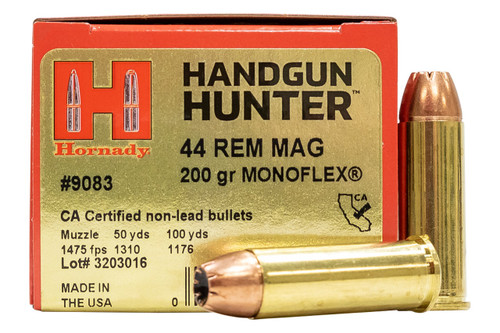 Hornady Handgun Hunter Ammunition - 44 Remington Magnum - 200 Grain MonoFlex - 20 Rounds - Brass Case
