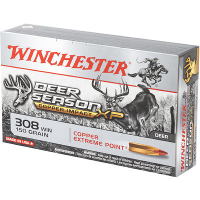 Winchester Copper Deer Season -308 Winchester - 150 Grain Copper Extreme Point - 20 Rounds - Brass Case