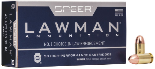 Speer Lawman Ammunition - 45 Auto - 230 Grain Total Metal Jacket - 50 Rounds - Brass Case