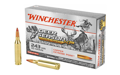 Winchester Copper Deer Season Ammunition - 243 Winchester - 85 Grain Copper Extreme Point - 20 Rounds - Brass Case