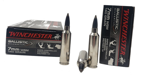 Winchester Ballistic Silvertip Ammunition - 7 MM Winchester Short Mag- 140 Grain Expansion Polymer Tip - 20 Rounds - Nickel Plated Brass Case