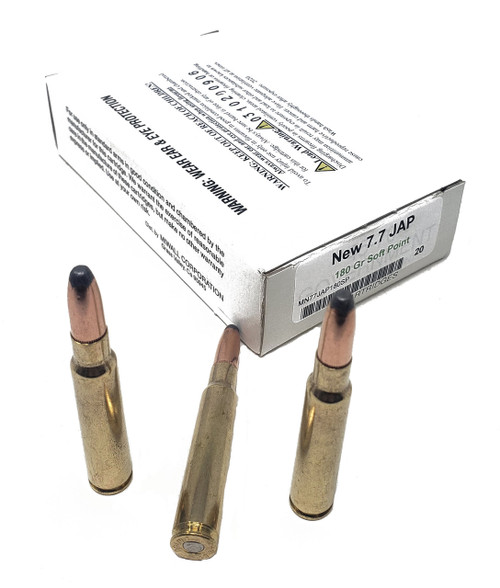 Miwall New Ammunition - 7.7 Japanese - 180 Grain Soft Point - 20 Rounds - Brass Case